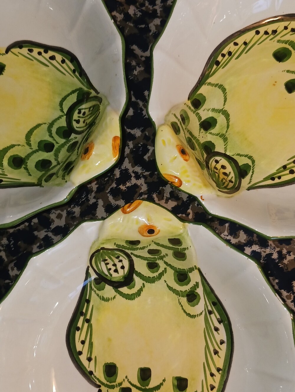 Unique Funky 3d Green Flamigo Fish Bowls Lot Of 3 Scale Ridges Italy